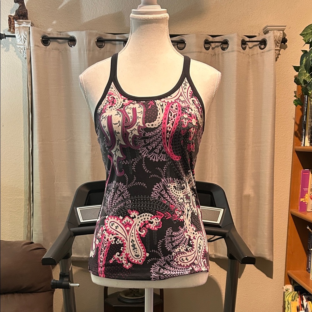 Athleta Black and Pink Paisley Tank Top